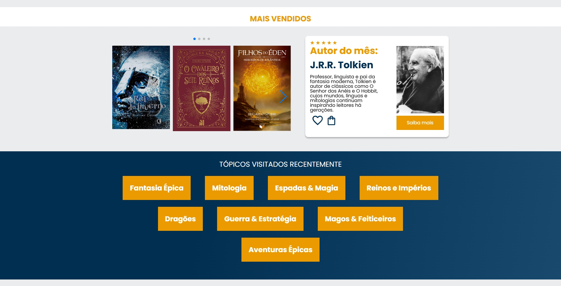 Página de loja de livros virtual com mais vendidos