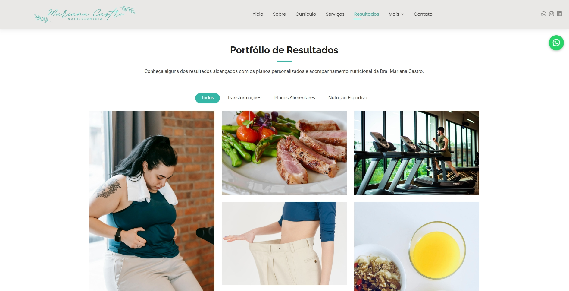 Página de portfolio de site para nutricionista