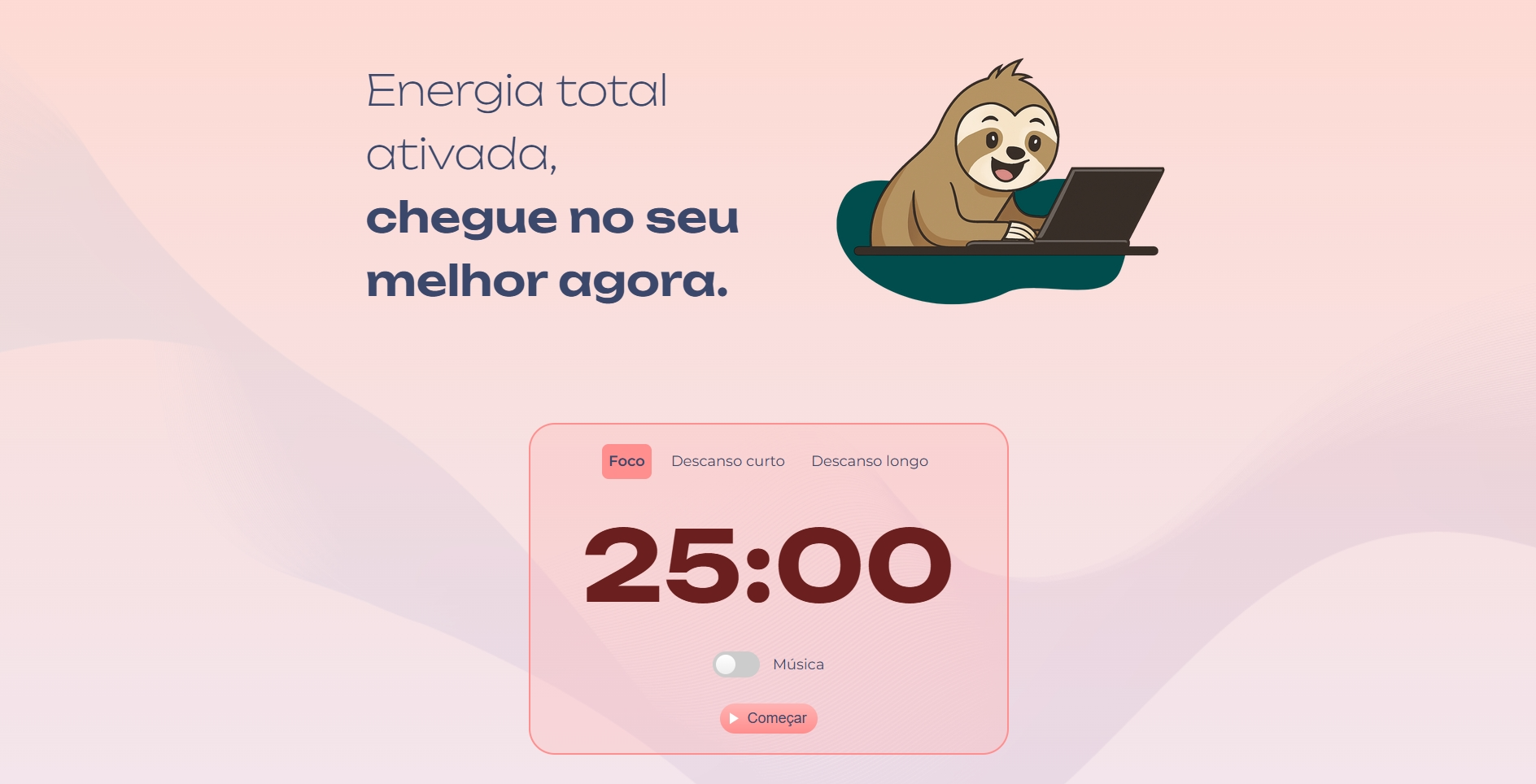 Página de foco do site pomodorium