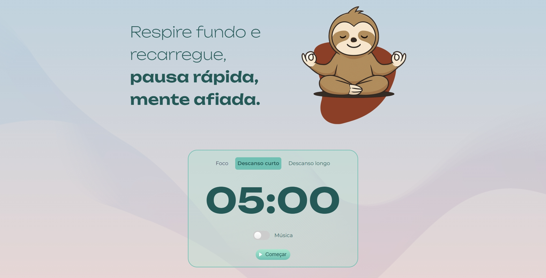 Página de descanso curto do site pomodorium