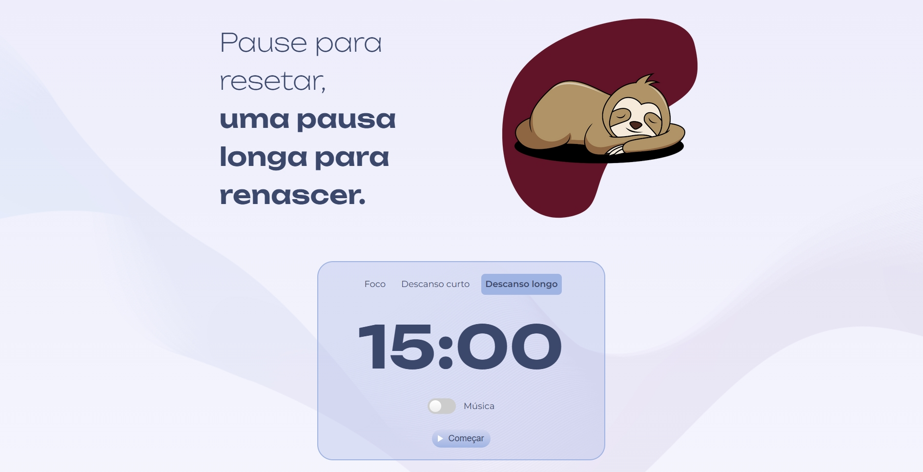 Página de descanso longo do site pomodorium