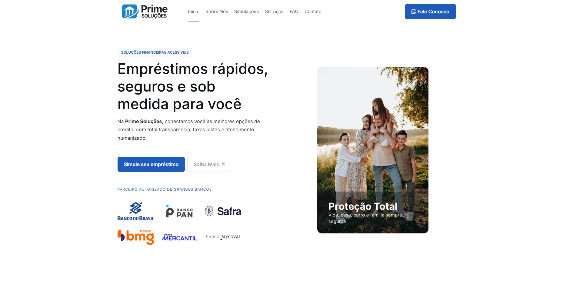 Página inicial da Prime Soluções Bancárias