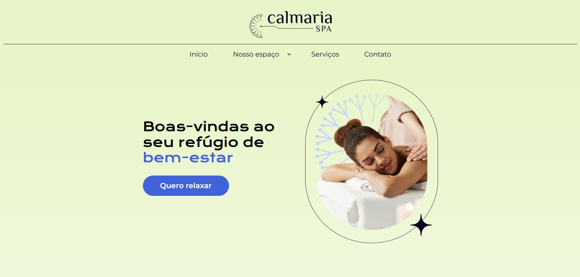 Página do site do Calmaria Spa mostrando o início do site
