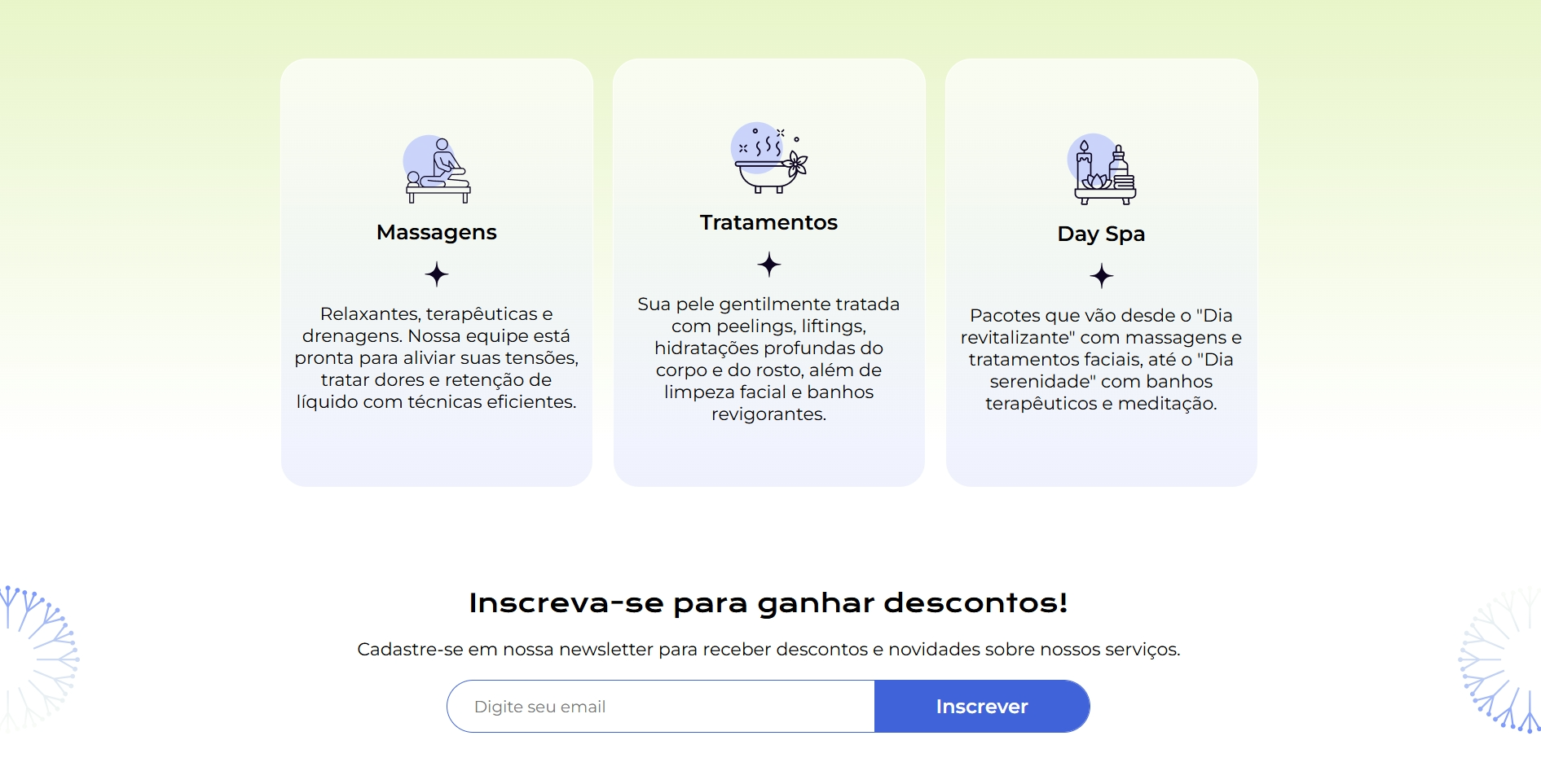 Página do site do Calmaria Spa mostrando serviços oferecidos