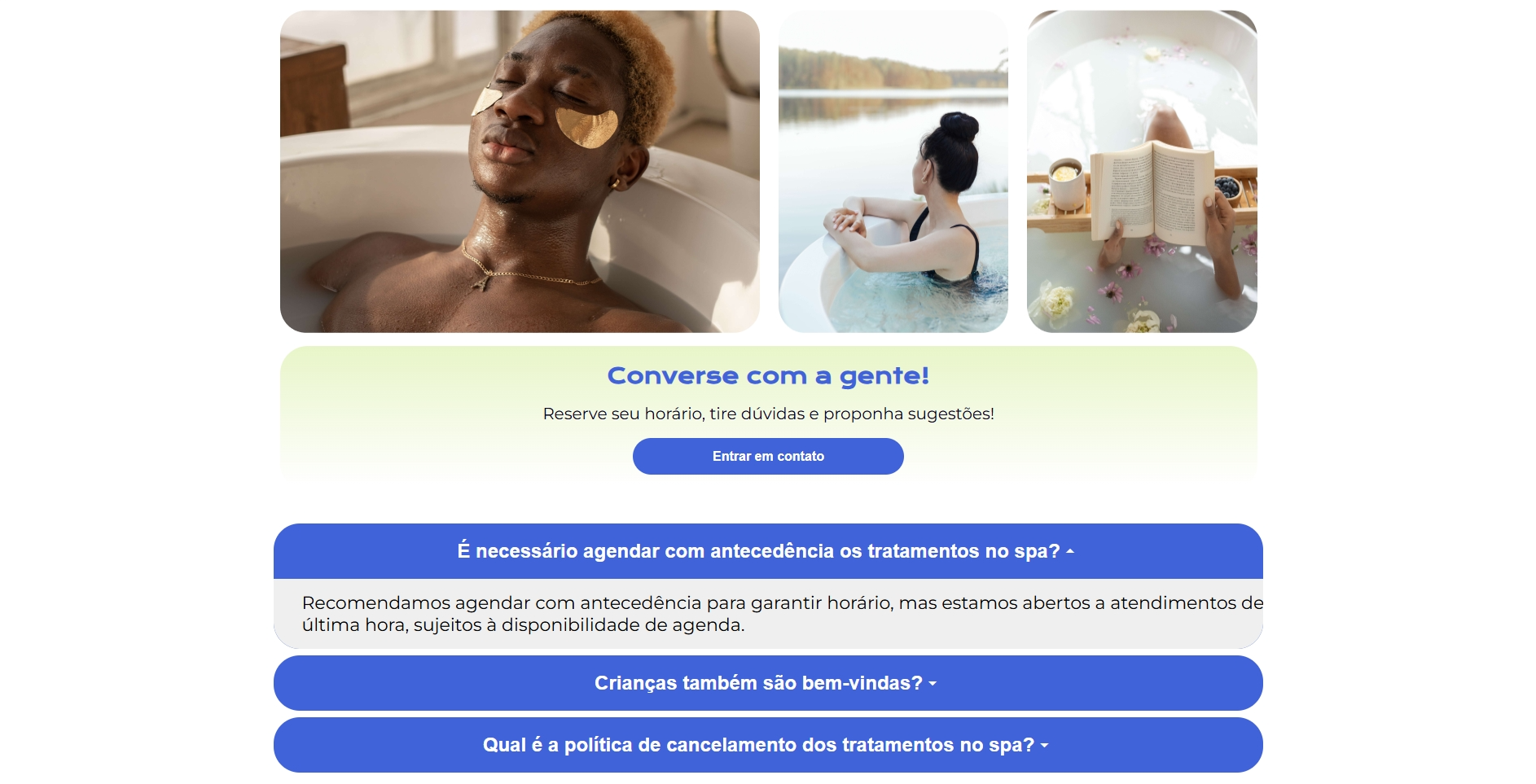 Página do site do Calmaria Spa mostrando informações sobre os serviços